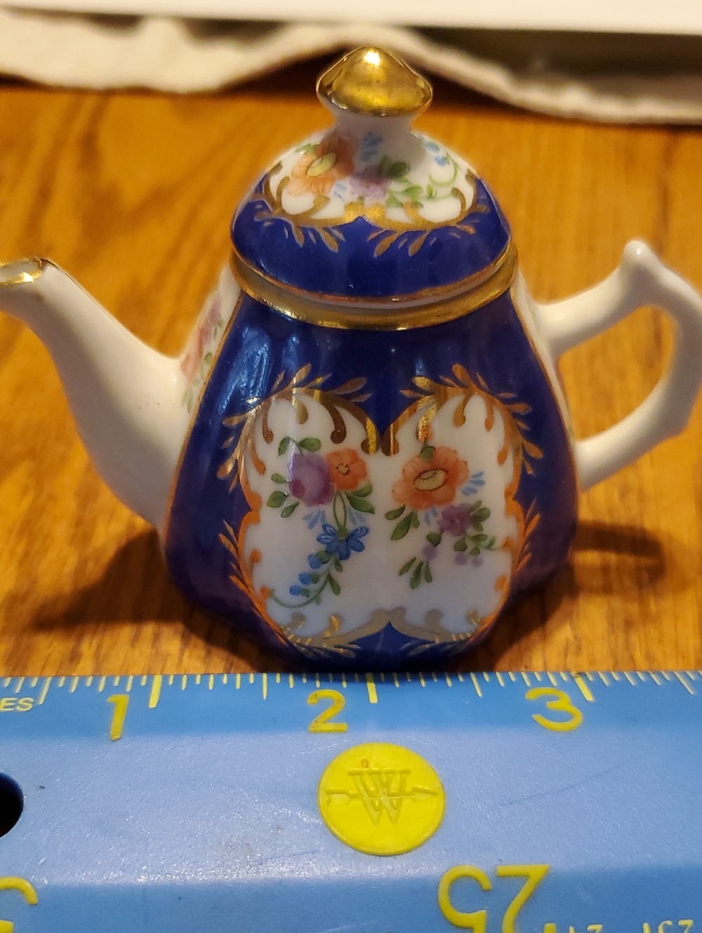 VINTAGE Blue and White Floral Porcelain Mini Teapot -